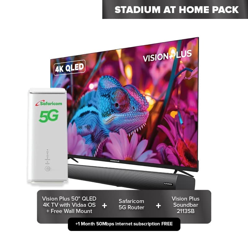 Stadium at Home Pack Plus (Vision Plus 50" QLED TV + Safaricom 5G Router + Soundbar 2113SB + Free Wall Mount)