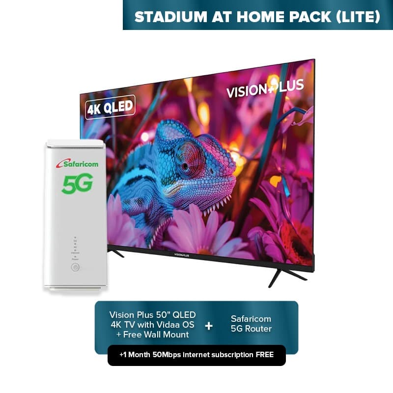 Stadium at Home Pack Lite (Vision Plus 50 " QLED TV + Safaricom 5G Router + Free Wall mount)