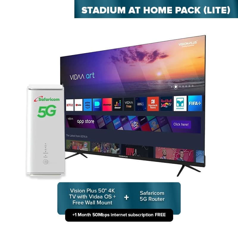 Stadium at Home Pack Lite (Vision Plus 50" 4K TV + Safaricom 5G Router + Free Wall Mount)